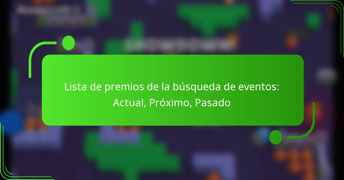 Lista de premios de la búsqueda de eventos: Actual, Próximo, Pasado